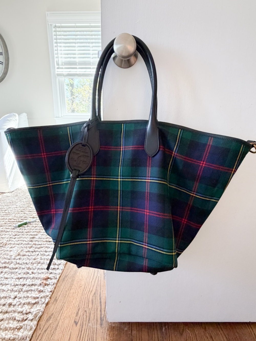Polo Ralph Lauren, Wool, Bellport Tote Plaid (Suede inside & leather trim)